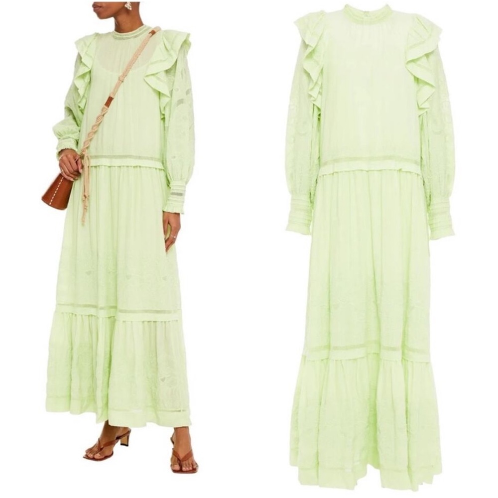 ULLA JOHNSON Annabella Mint Green Cotton Lace Print Dress 2